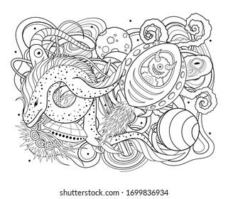 Vector Monochrome Background of Space. Abstract Ornament. Hand Drawn Contour Lines
