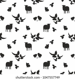 vector monochrome background with symbols of Easter