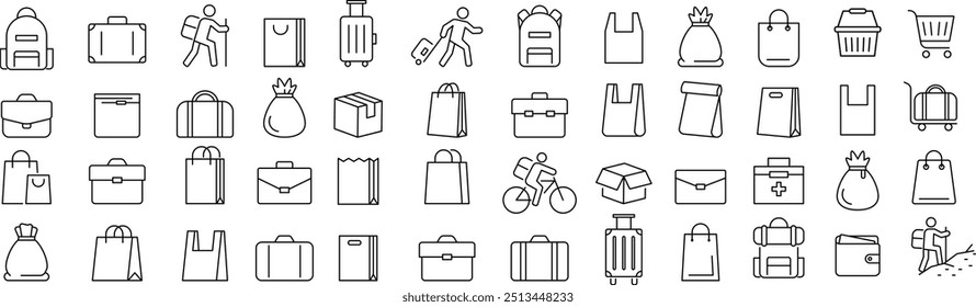 
Vector Monochrome Bag Line Drawing Icon Set