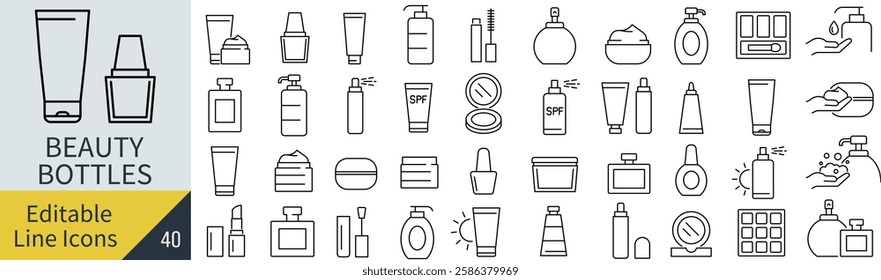 Vector Monochrome Beauty Line Art Icon Set