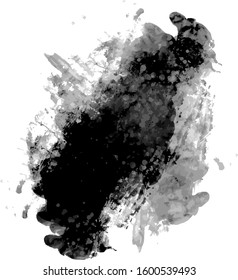 Vector monochrome black brush stroke isolated on white background.  Abstract art for backgrounds, packaging design, cards, covers.  watercolor and ink texture