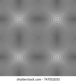 vector monochrome black color abstract optical art strokes illusion design decoration seamless pattern isolated white background 
