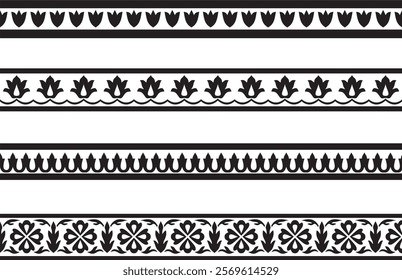 Vector monochrome black endless turkish national ornament. Seamless ottoman border, frame. Ethnic floral pattern of Seljuk Turks. Decoration of the Sultan's palaces.
