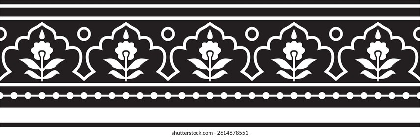 Vector monochrome black endless turkish national ornament. Seamless ottoman border, frame. Ethnic floral pattern of Seljuk Turks. Decoration of the Sultan's palaces.
