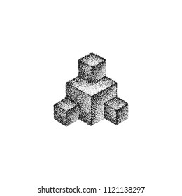 vector monochrome black retro dot art hand drawn cubical geometric volumetric blackwork design element vintage tattoo style decoration isolated shape illustration white background