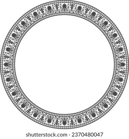 Vector monochrome black round classic greek ornament. European ornament. Border, frame, circle, ring Ancient Greece, Roman Empire.
