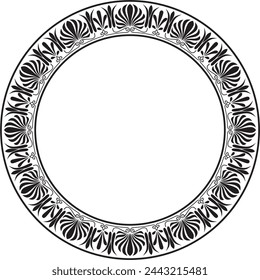 Vector monochrome black round classic greek ornament. European ornament. Border, frame, circle, ring Ancient Greece, Roman Empire.
