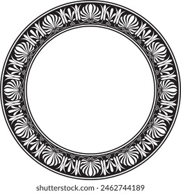 Vector monochrome black round classic greek ornament. European ornament. Border, frame, circle, ring Ancient Greece, Roman Empire.
