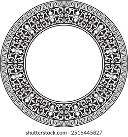 Vector monochrome black round classic renaissance ornament. Circle, ring european border, revival style frame.
