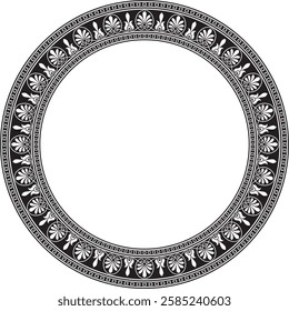 Vector monochrome black round classic greek ornament. European ornament. Border, frame, circle, ring Ancient Greece, Roman Empire.
