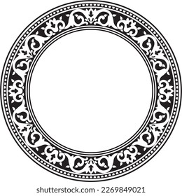 Vector monochrome black round turkish ornament. Endless ottoman national border, frame.
