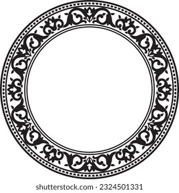 Ornamento rocoso redondo negro monocromo. Frontera nacional otomana interminable, marco.
