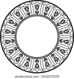 Ornamento rocoso redondo negro monocromo. Frontera nacional otomana interminable, marco