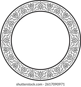 Vector monochrome black round Turkish national ornament. Ottoman border, frame. Ethnic floral circle, ring, Seljuk Turks pattern. Decoration of the Sultan's palaces.

