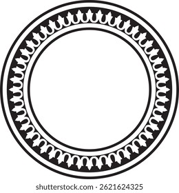 Vector monocromo negro redondo adorno nacional turco. Frontera otomana, marco. Círculo floral étnico, anillo, patrón de turcos selyúcidas. Decoración de los palacios del sultán.
