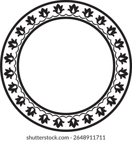 Vector monocromo negro redondo adorno nacional turco. Frontera otomana, marco. Círculo floral étnico, anillo, patrón de turcos selyúcidas. Decoración de los palacios del sultán.
