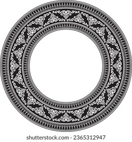 Vector monochrome black round Yakut ornament. Endless circle, border, frame of the northern peoples of the Far East.