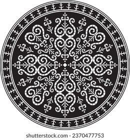 Vector monochrome black round Yakut ornament. Endless circle, border, frame of the northern peoples of the Far East.