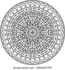 Vector monochrome black round Yakut ornament. Endless circle, border, frame of the northern peoples of the Far East.