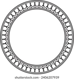 Vector monochrome black round Yakut ornament. Endless circle, border, frame of the northern peoples of the Far East.