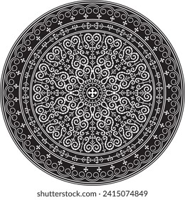 Vector monochrome black round Yakut ornament. Endless circle, border, frame of the northern peoples of the Far East.