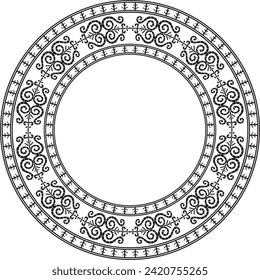 Vector monochrome black round Yakut ornament. Endless circle, border, frame of the northern peoples of the Far East.