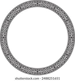 Vector monochrome black round Yakut ornament. Endless circle, border, frame of the northern peoples of the Far East.