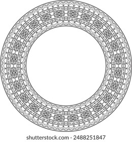 Vector monochrome black round Yakut ornament. Endless circle, border, frame of the northern peoples of the Far East.