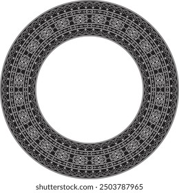 Vector monochrome black round Yakut ornament. Endless circle, border, frame of the northern peoples of the Far East.