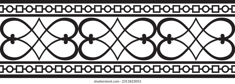 Vector monochrome black seamless classic renaissance ornament. Endless european border, revival style frame.
