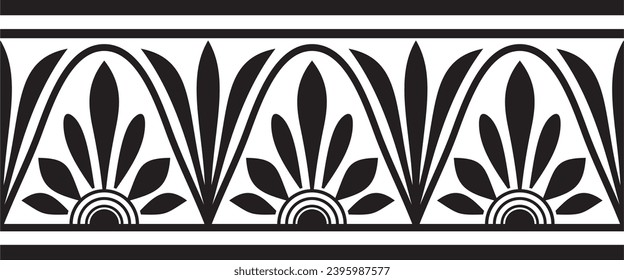 Vector monochrome black seamless classical Greek meander ornament. Pattern of ancient Greece. Border, frame of the Roman Empire.
