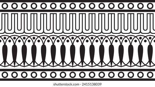 Vector monochrome black seamless classical Greek meander ornament. Pattern of ancient Greece. Border, frame of the Roman Empire.
