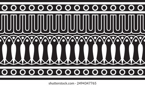 Vector monochrome black seamless classical Greek meander ornament. Pattern of ancient Greece. Border, frame of the Roman Empire.
