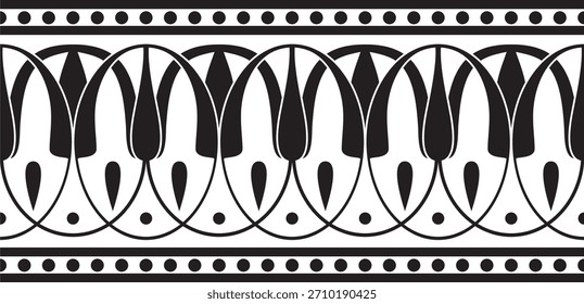 Vector monochrome black seamless classical Greek meander ornament. Pattern of ancient Greece. Border, frame of the Roman Empire.
