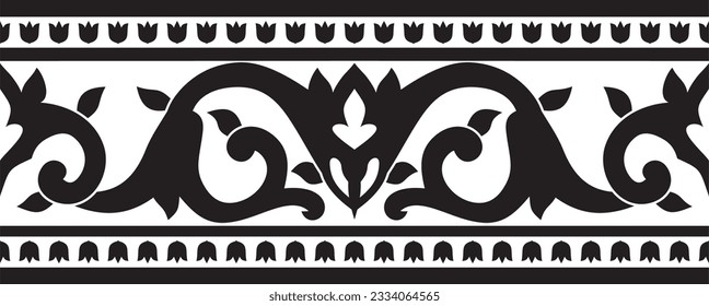 Vektor monochrome schwarze nahtlose türkische Ornament. Endlose ottomanische Staatsgrenze, Rahmen.
