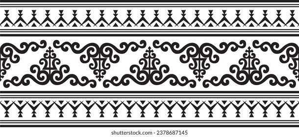 Vector monochrome black seamless Yakut ornament. Endless border, frame of the northern peoples of the Far East.