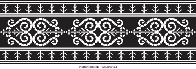 Vector monochrome black seamless Yakut ornament. Endless border, frame of the northern peoples of the Far East.