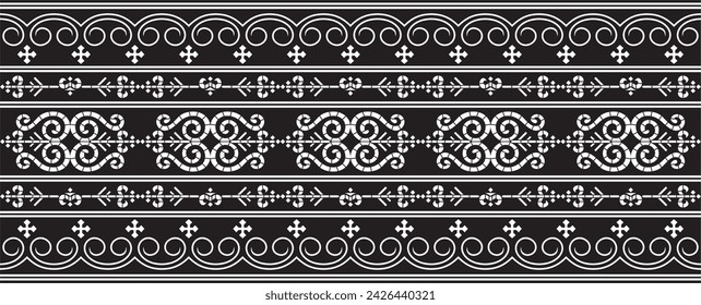 Vector monochrome black seamless Yakut ornament. Endless border, frame of the northern peoples of the Far East.