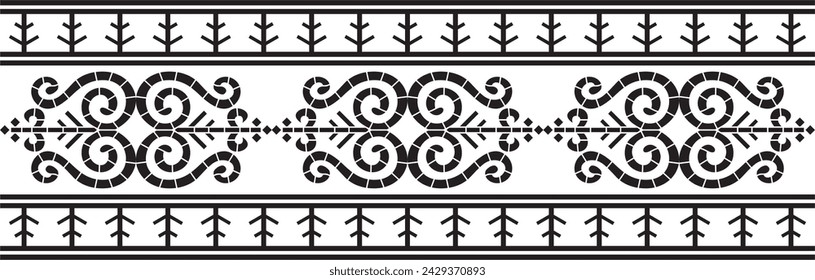 Vector monochrome black seamless Yakut ornament. Endless border, frame of the northern peoples of the Far East.