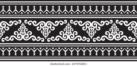 Vector monochrome black seamless Yakut ornament. Endless border, frame of the northern peoples of the Far East.