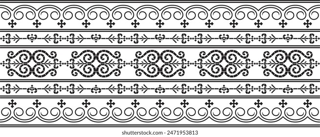 Vector monochrome black seamless Yakut ornament. Endless border, frame of the northern peoples of the Far East.