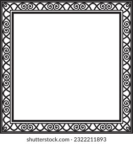 Vector monochrome black square classic renaissance ornament. Endless european border, revival style frame.
