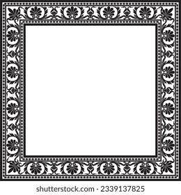 Vector monochrome black square classic renaissance ornament. Endless european border, revival style frame.
