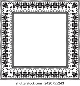 Vector monochrome black square classic greek meander ornament. Pattern of ancient Greece. Border, frame of the Roman Empire.
