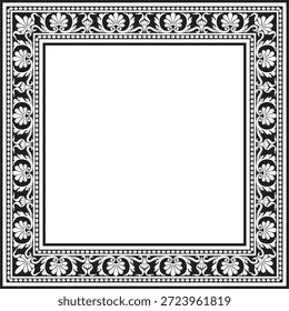 Vector monocromo negro cuadrado clásico adorno renacentista. Frontera europea sin fin, marco de estilo de renacimiento.
