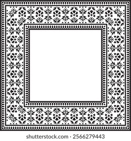 Vector monochrome black square turkish national ornament. Ottoman border, frame. Ethnic floral rectangle, Seljuk Turks pattern. Decoration of the Sultan's palaces.

