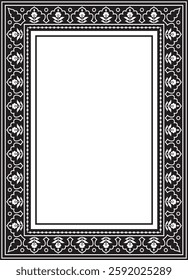 Vector monochrome black square turkish national ornament. Ottoman border, frame. Ethnic floral rectangle, Seljuk Turks pattern. Decoration of the Sultan's palaces.
