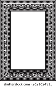Vector monocromo negro cuadrado adorno nacional turco. Frontera otomana, marco. Rectángulo floral étnico, patrón de turcos selyúcidas. Decoración de los palacios del sultán.
