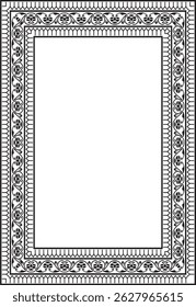 Vector monochrome black square turkish national ornament. Ottoman border, frame. Ethnic floral rectangle, Seljuk Turks pattern. Decoration of the Sultan's palaces.
