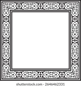 Vector monochrome black square turkish national ornament. Ottoman border, frame. Ethnic floral rectangle, Seljuk Turks pattern. Decoration of the Sultan's palaces.
